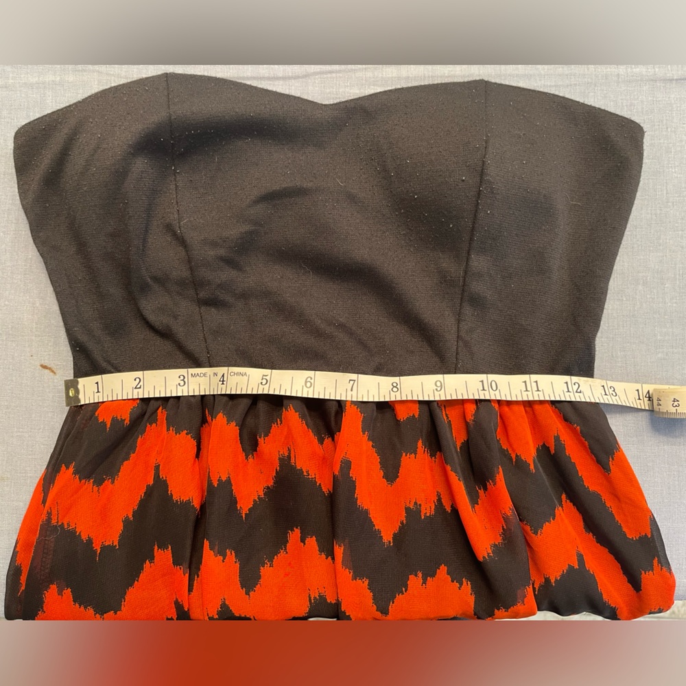 Black and Orange Chevron high low strapless Dress small - Picture 4 of 6